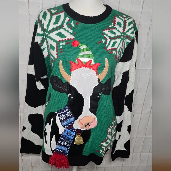 Christmas Sweater with a Festive Cow with a Bell - Picture 2 of 6